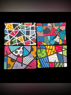 Romero Britto Placemats Set of 4 Abstract Pop Art Colorful Modern Table Mats